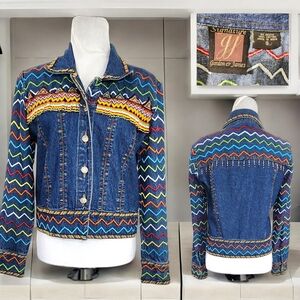 Signature Gordon James Southwestern Beaded Fringe Denim Jacket Women’s Size S